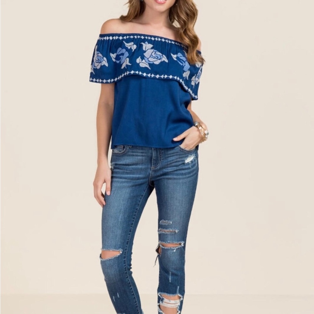 Francesca’s floral off shoulder top